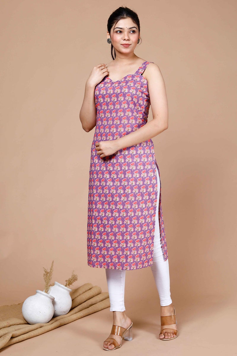 Miravan Purple Floral Printed Strappy Kurti for Women - Image 3